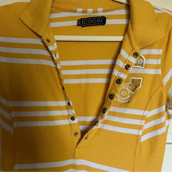 Coogi Australia Yellow White Striped Drop Waist Polo Dress Size Large - Picture 3 of 12